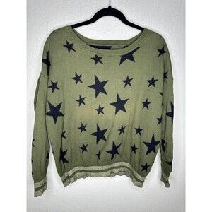 Chaser Sweater Womens Small Green Star Print Pullover Boatneck Cashmere Blend